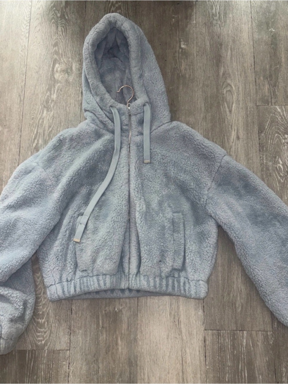 Bershka Cozy Hooded Plush Jacket - Light Blue